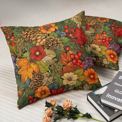 Fall Pillow Covers Autumn Leaf Throw Pillow Covers 18x18 Set of 2 Bohemian Floral Pillow Cases Thanksgiving Berry Pinecones Cushion Cases for Home Farmhouse Sofa Couch Patio