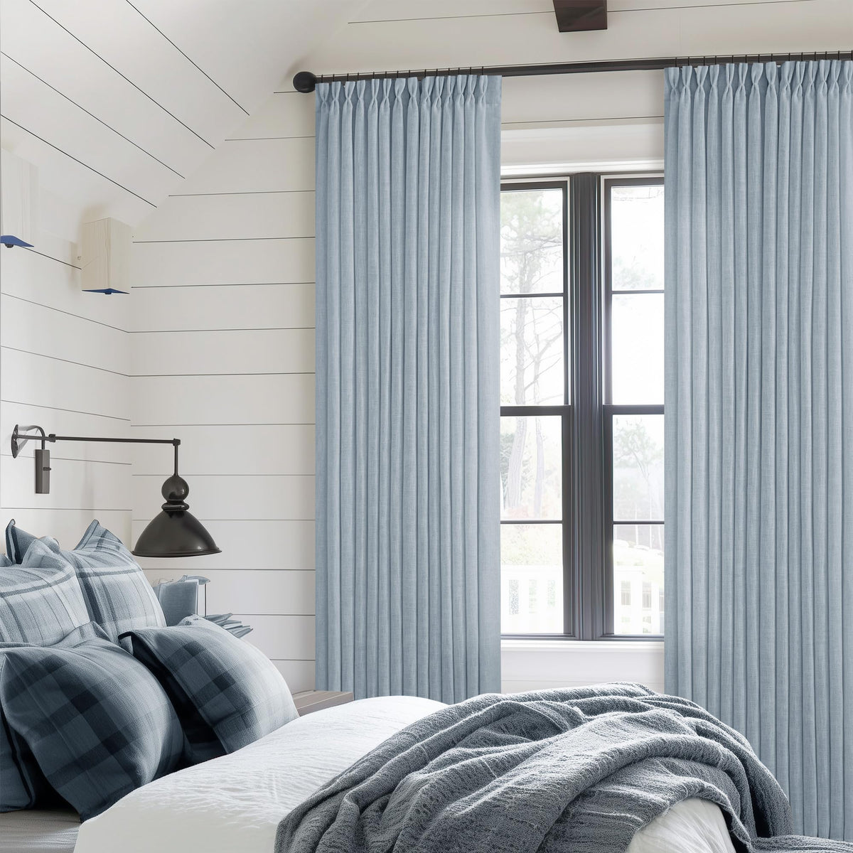 TWODRAPES Natural Pinch Pleated Linen Semi Sheer 84 Inch Curtains 2 Panels