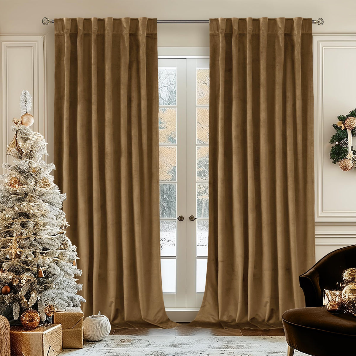 BGment Olive Green Velvet Blackout Curtains 52 x 84 Inch Length, 2 Panels