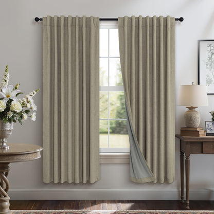 100% Blackout Curtains 84 Inch Length 2 Panels Set Neutral Boho Linen Farmhouse for Bedroom Windows Living Room Darkening Thermal Insulated Drapes Natural Cream Ivory 7ft Long Back Tab Pleated Pocket