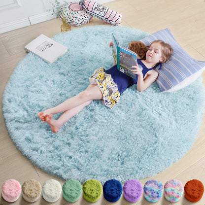 Amdrebio Pink Circle Round Fluffy Area Rug 4Ft for Girls Bedroom Kids Room