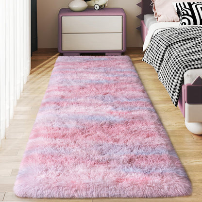 Ultra Soft Runner Rugs for Bedroom Hallways with Upgraded Non-Slip Rubber Backing & Thick Memory Sponge, 2x6 Feet Fluffy Shag Throw Area Rug for Bedside Dorm Dark Grey