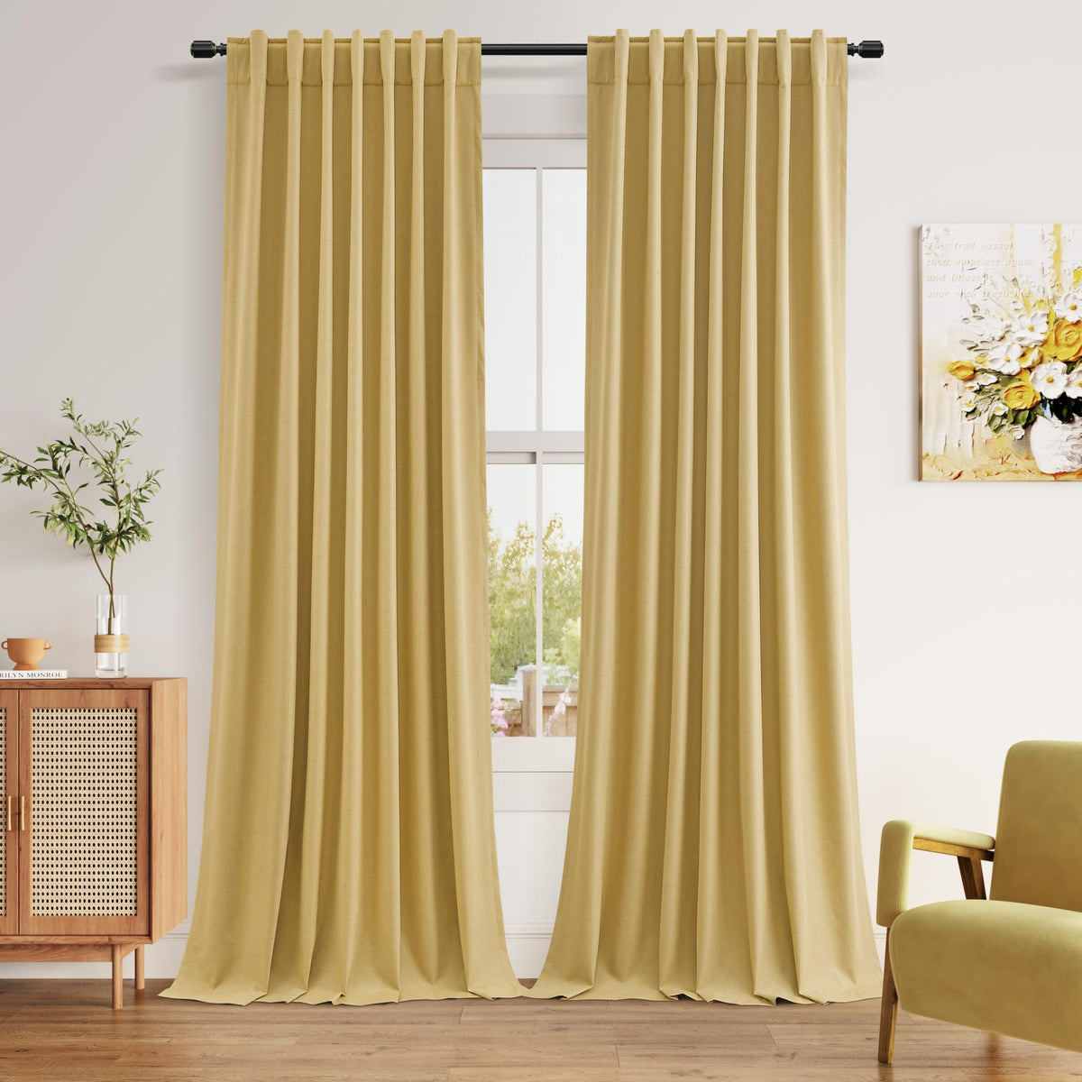 Guken Cream Linen Blackout Curtains 84 Inch Length 2 Panels Set for Living Room Bedroom Back Tab Thermal Insulated 100% Black Out Drapes Room Darkening Window Curtain Ivory Natural Beige