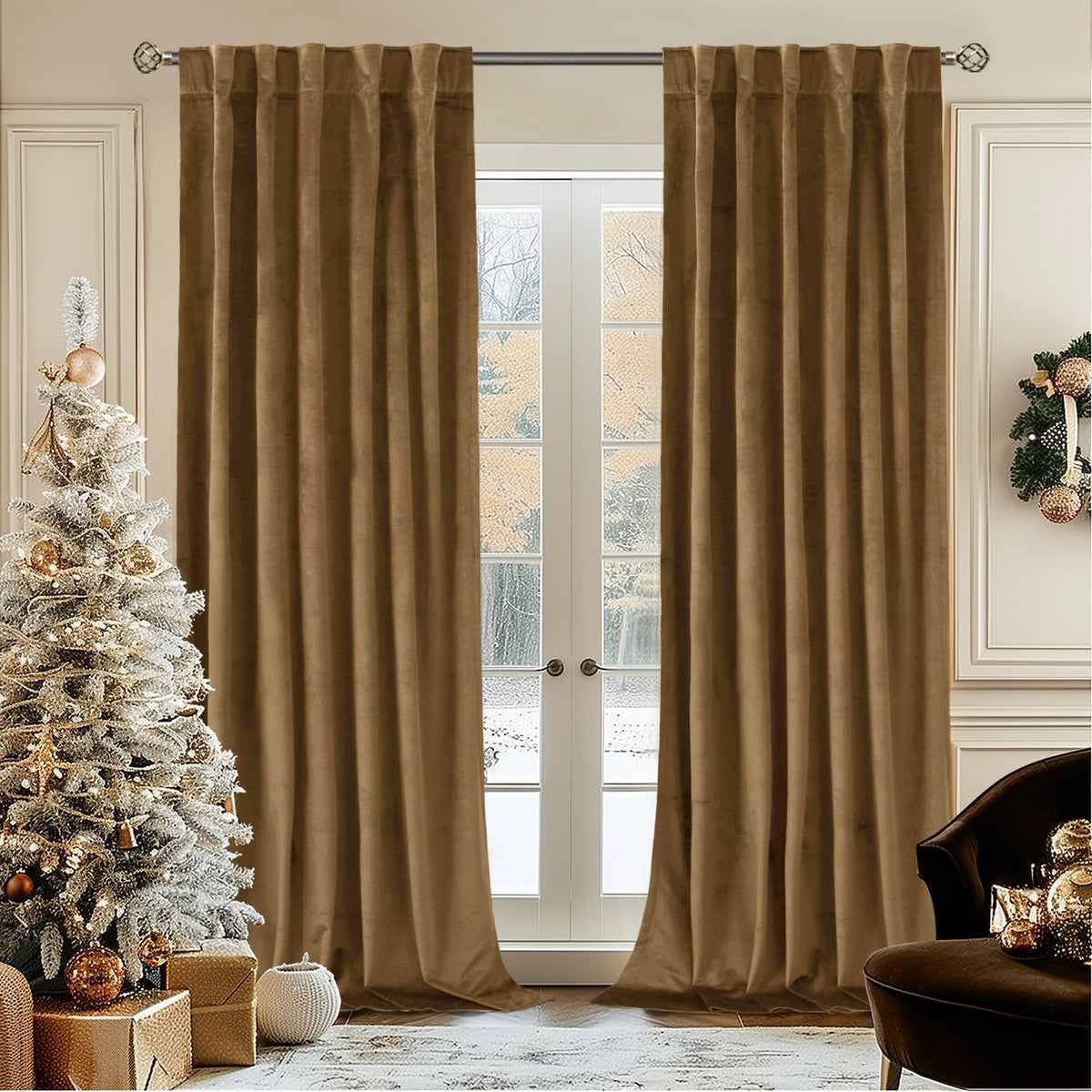 BGment Olive Green Velvet Blackout Curtains 52 x 84 Inch Length, 2 Panels