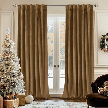 BGment Olive Green Velvet Blackout Curtains 52 x 84 Inch Length, 2 Panels