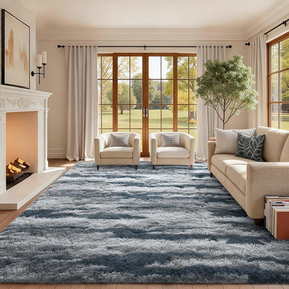 6x9 Ft Large Shag Rugs for Living Room Decor, Tie-Dyed Ultra Soft Fluffy Furry Area Rugs for Bedroom Indoor Floor, Aesthetic Carpet for Kids Home (Dark Grey)
