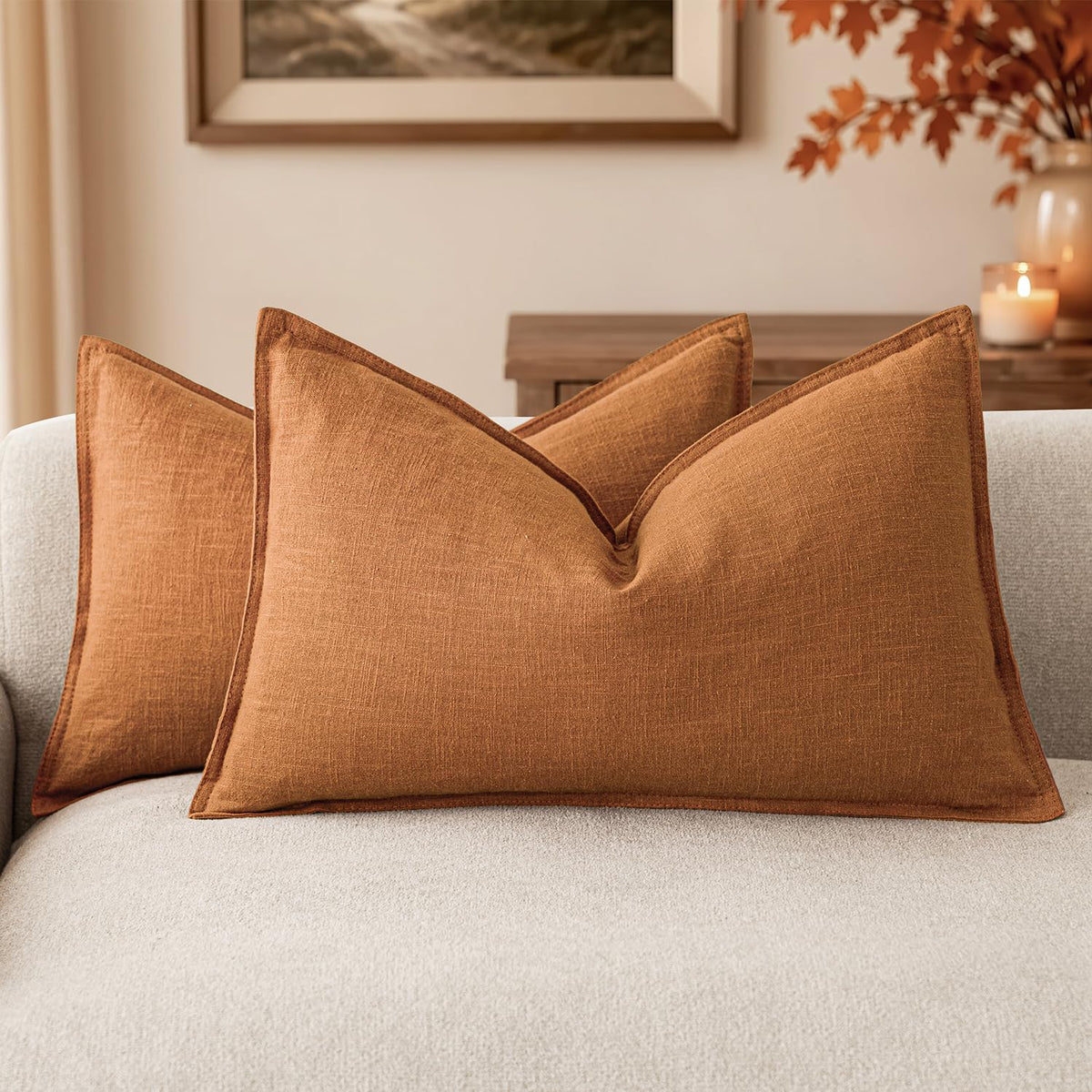 Foindtower Linen Solid Decorative Throw Pillow Covers 20x20 Natural Beige