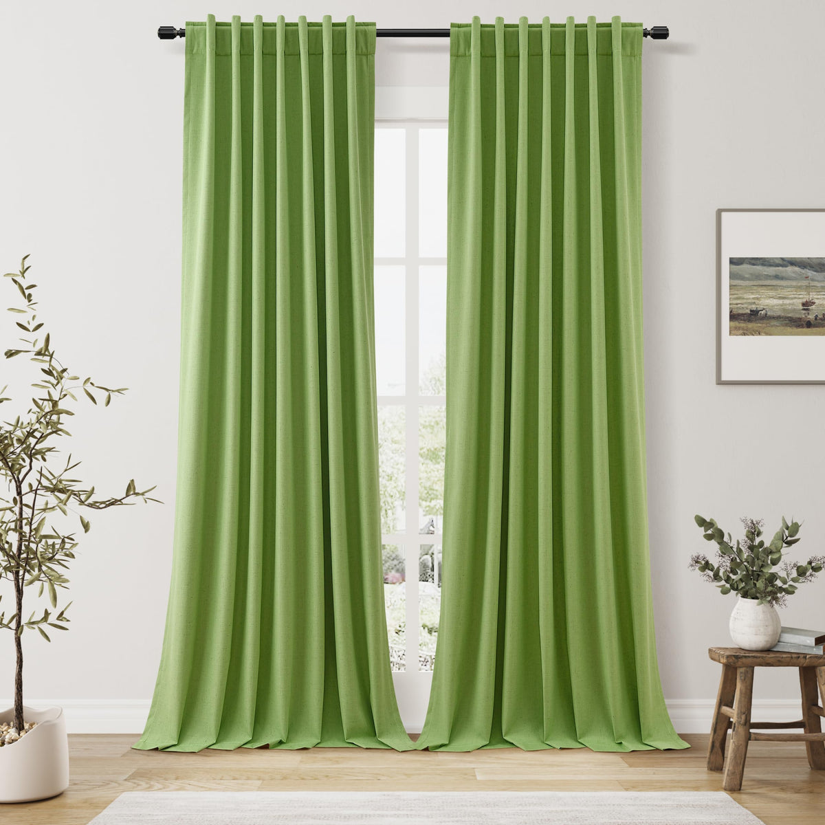 Guken Cream Linen Blackout Curtains 84 Inch Length 2 Panels Set for Living Room Bedroom Back Tab Thermal Insulated 100% Black Out Drapes Room Darkening Window Curtain Ivory Natural Beige