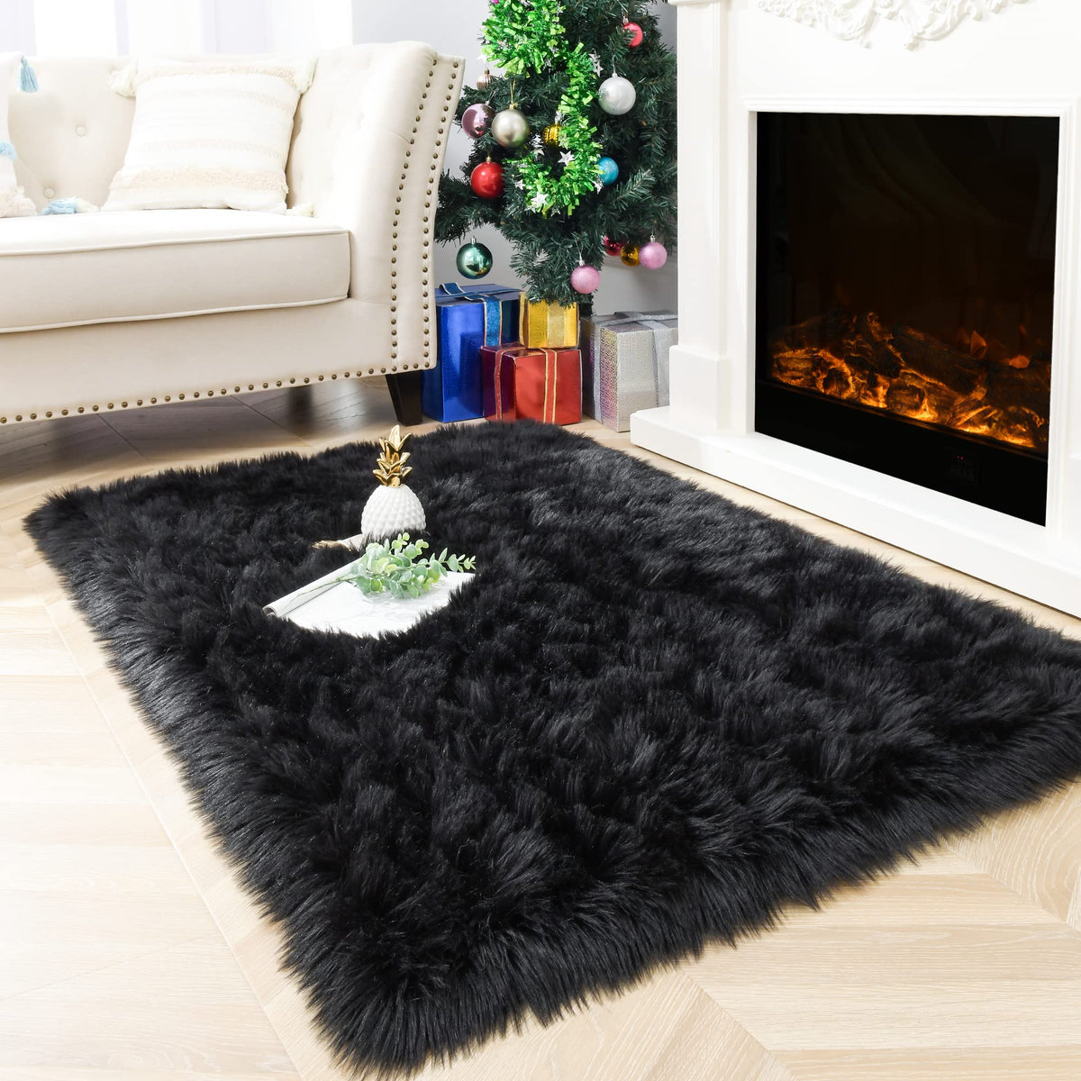 Noahas 2x6 Black Fluffy Soft Runner Rug Non-Slip for Bedroom Dorm Hallway