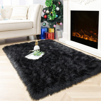Noahas 2x6 Black Fluffy Soft Runner Rug Non-Slip for Bedroom Dorm Hallway