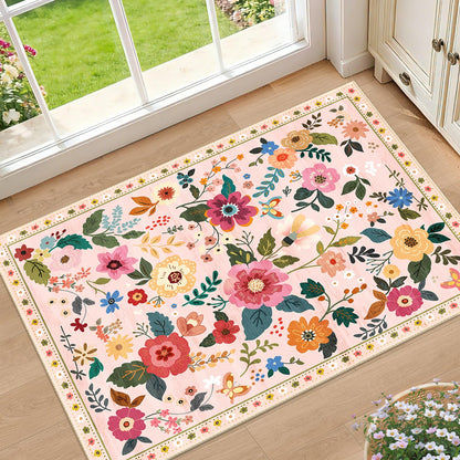 RELEANY Floral Washable 5x7 Area Rugs Pink