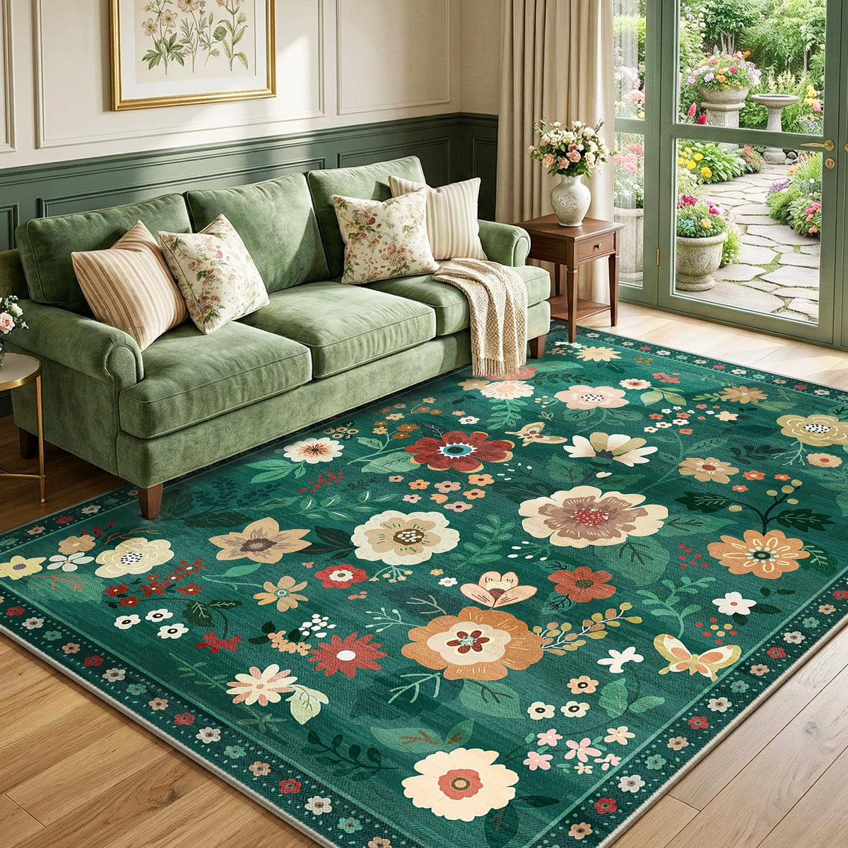 RELEANY Floral Washable 5x7 Area Rugs Pink
