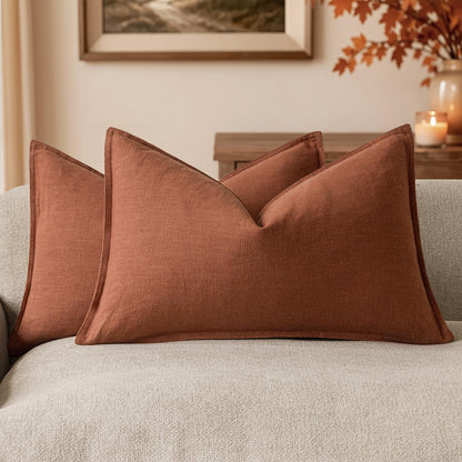 Foindtower Linen Solid Decorative Throw Pillow Covers 20x20 Natural Beige