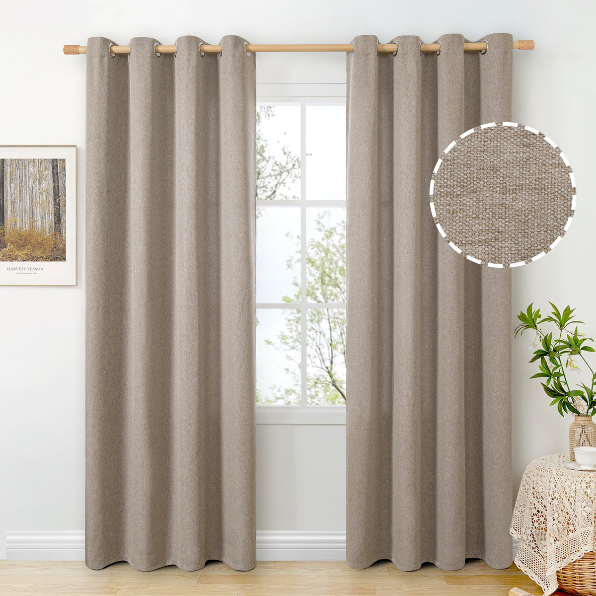 BGment Oatmeal Linen Curtains 84 Inch Length 2 Panels Set for Living Room