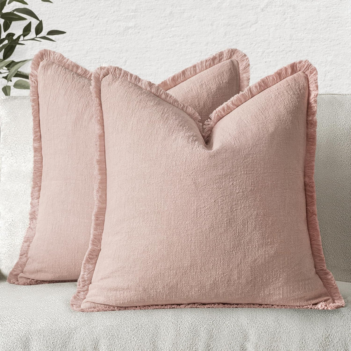 MIULEE Linen Fringe Decorative Fall Throw Pillow Covers Cocoa Brown 18x18