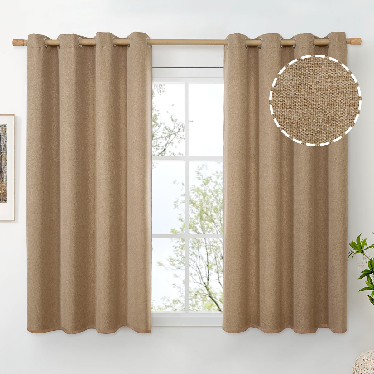 BGment Oatmeal Linen Curtains 84 Inch Length 2 Panels Set for Living Room