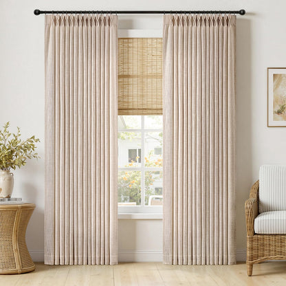 MIULEE Pinch Pleated Linen Curtains 90 Inches Long 2 Panels Natural