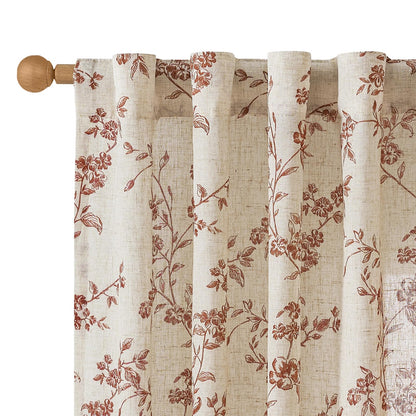 Lazzzy Taupe Vintage Floral Linen Curtains Farmhouse 50W X 84L 2 Panels