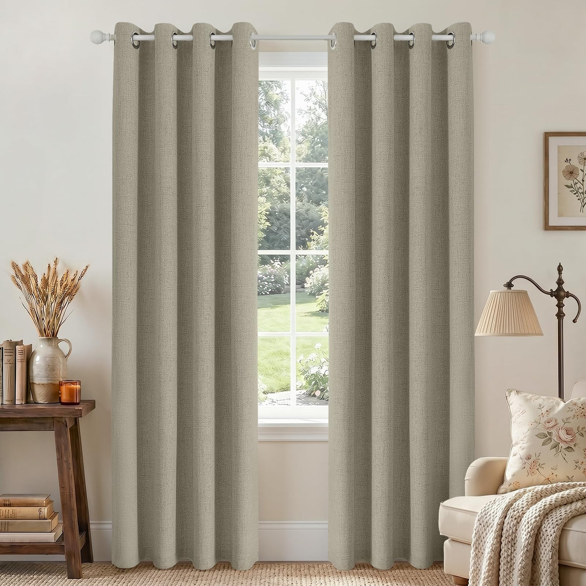Joydeco 100% Blackout Curtains 63 Inch Length 2 Panels, Greyish White