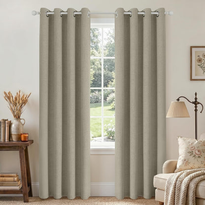 Joydeco 100% Blackout Curtains 63 Inch Length 2 Panels, Greyish White