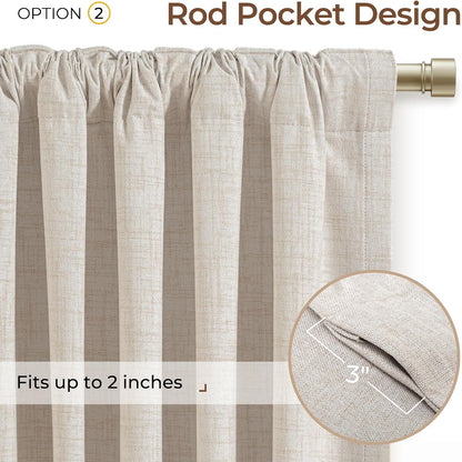 INOVADAY 100% Blackout Linen Curtains for Bedroom 50x84 Inches Cream