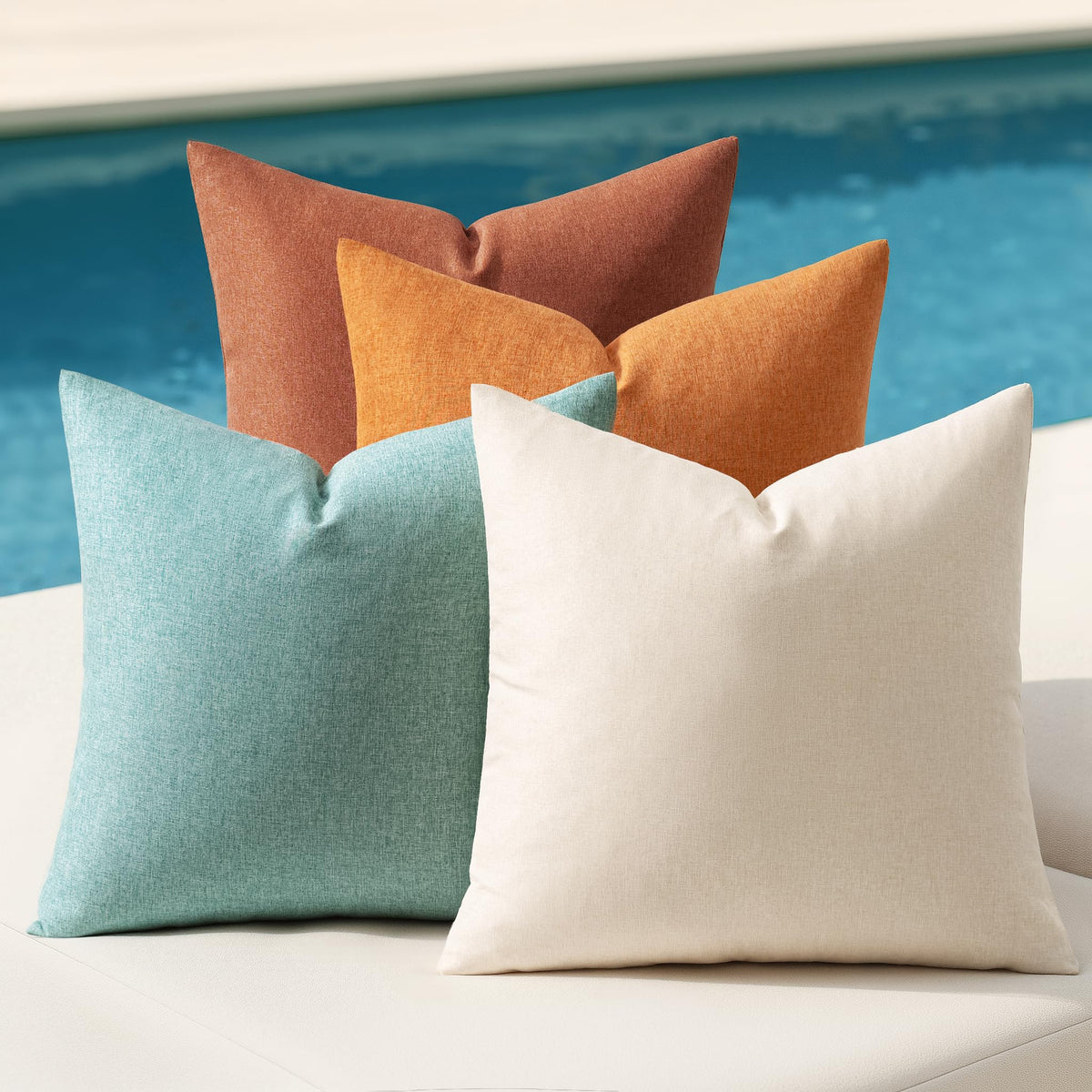 MIULEE Pack of 4 Decorative Outdoor Throw Pillow Covers Linen Waterproof Pillow Covers Summer Farmhouse Cushion Cases for Patio Garden Tent Balcony Couch Sofa 18x18 Inch Red/Turquoise