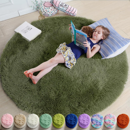 Amdrebio Pink Circle Round Fluffy Area Rug 4Ft for Girls Bedroom Kids Room
