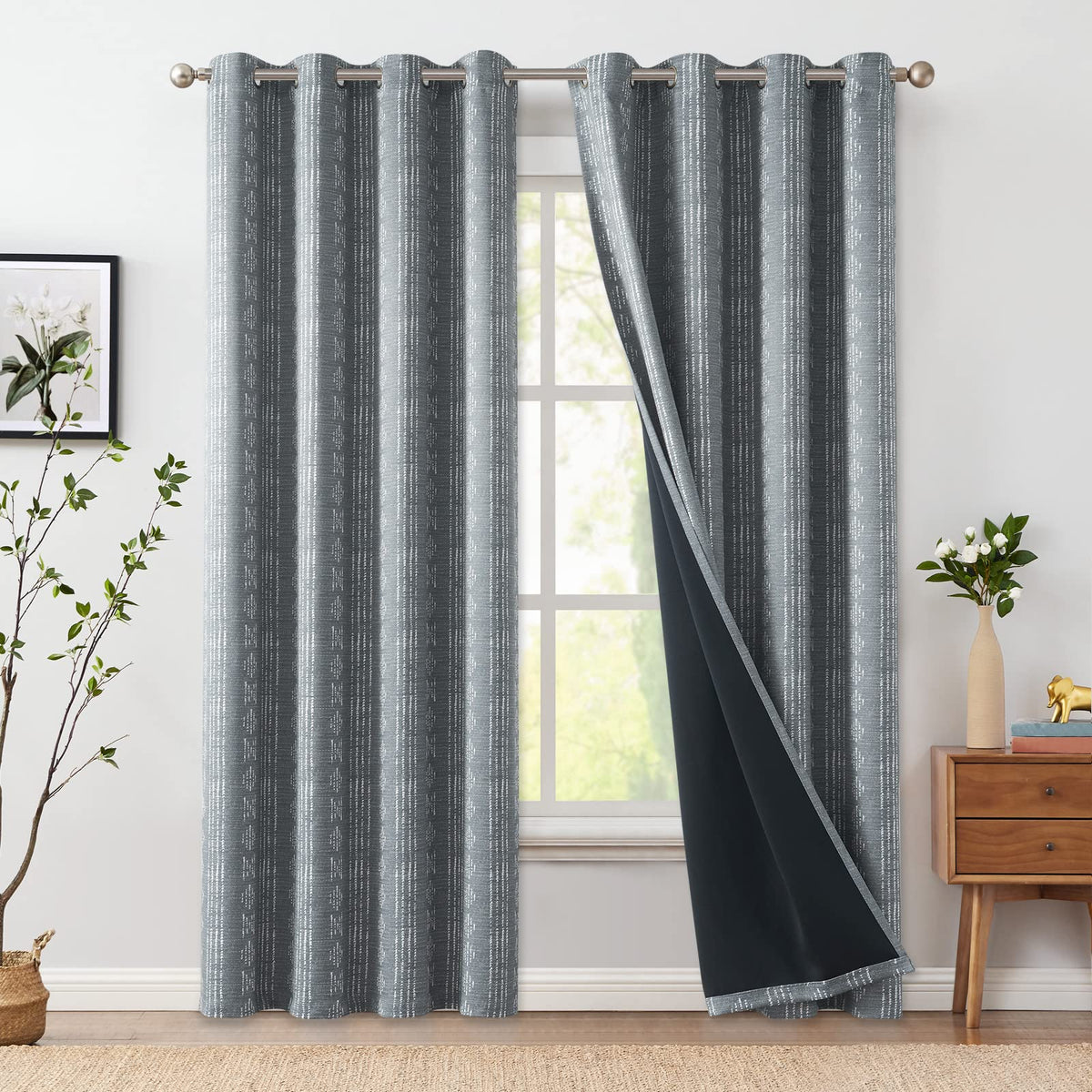 jinchan Boho Blackout Curtains 63 Inch Length Moon Phase Printed Drapes