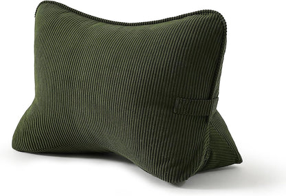 Pat. Pend. Corduroy Ergonomic Lumbar Support Pillow for Sitting Support, Triangle Back Cushion for Sofa, Armchair & Bed, Washable Cover, Avocado Green