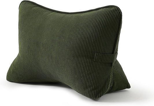Pat. Pend. Corduroy Ergonomic Lumbar Support Pillow for Sitting Support, Triangle Back Cushion for Sofa, Armchair & Bed, Washable Cover, Avocado Green
