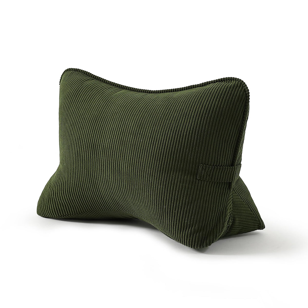 Pat. Pend. Corduroy Ergonomic Lumbar Support Pillow for Sitting Support, Triangle Back Cushion for Sofa, Armchair & Bed, Washable Cover, Avocado Green