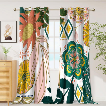 Tyrot Black Boho Floral Grommet Blackout Curtains, 52W x 84L, 2 Panels