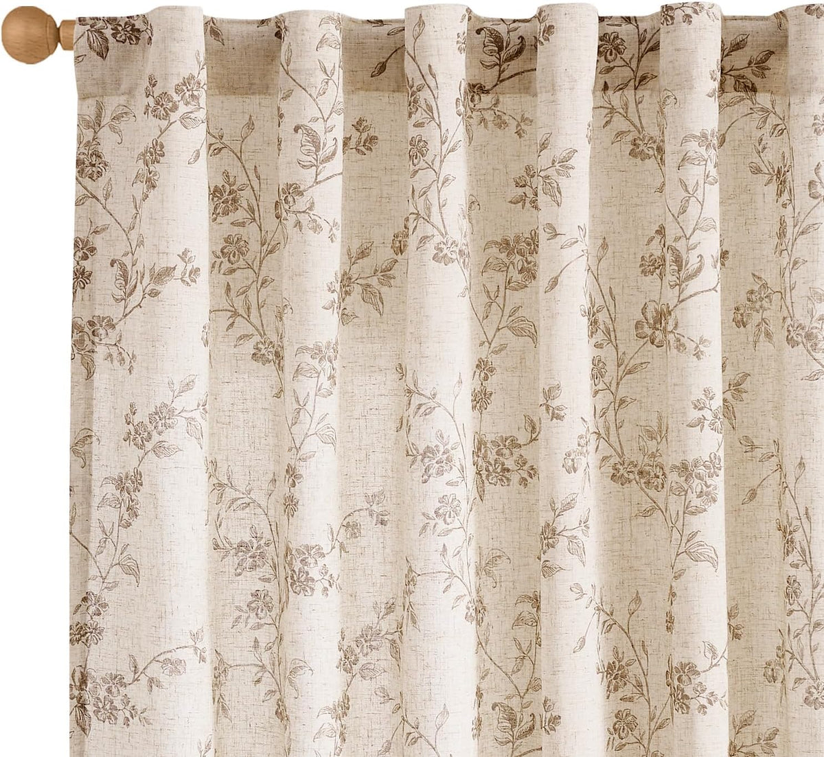 Lazzzy Taupe Vintage Floral Linen Curtains Farmhouse 50W X 84L 2 Panels
