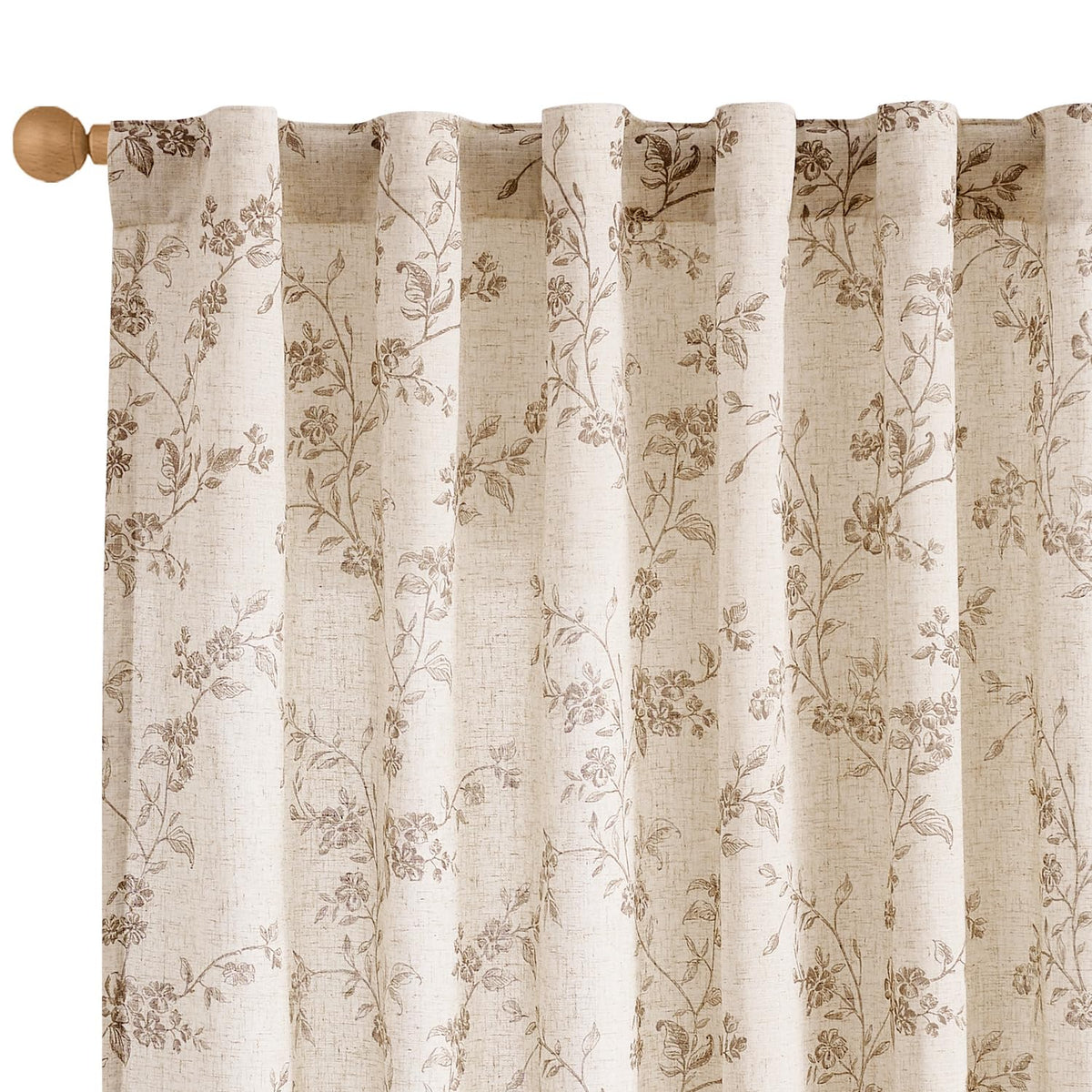 Lazzzy Taupe Vintage Floral Linen Curtains Farmhouse 50W X 84L 2 Panels