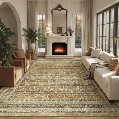 Sage Green 8x10 Area Rug for Living Room, Vintage Boho Large Carpet
