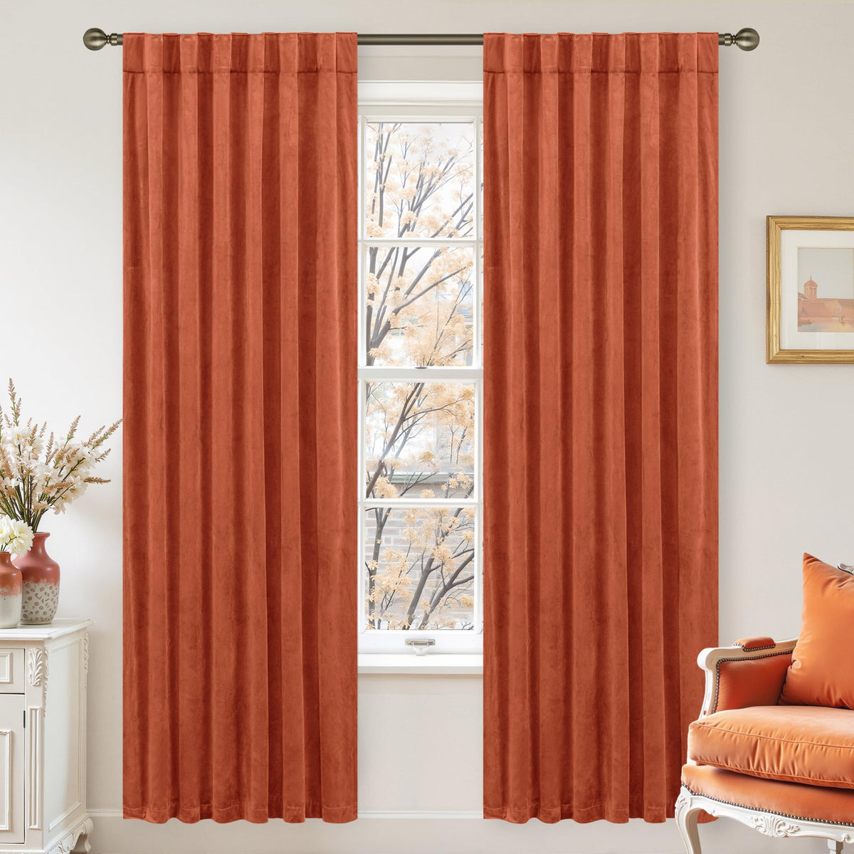 LAMIT Olive Green Velvet Curtains 84 Inch Length for Living Room, 2 Panels