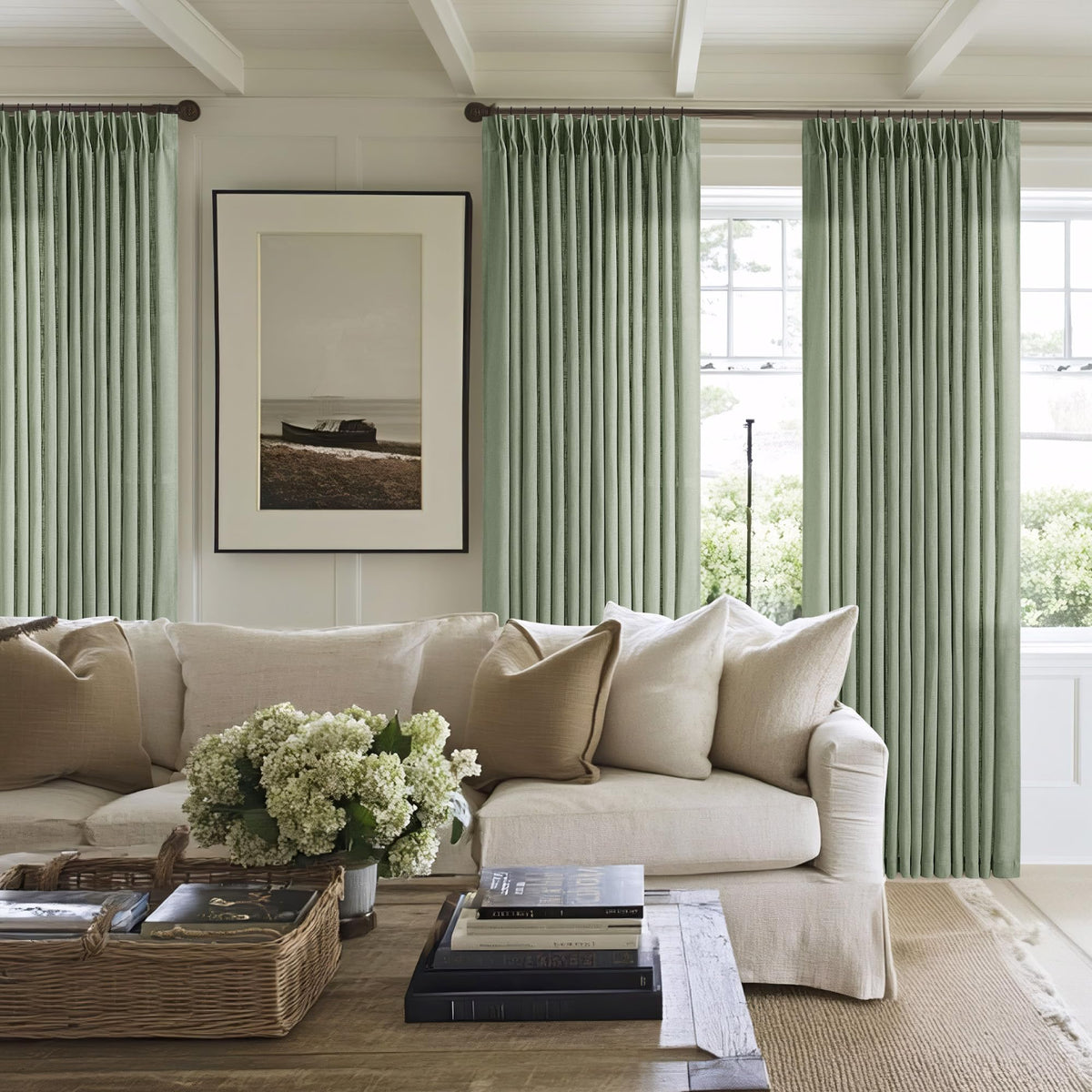 TWODRAPES Natural Pinch Pleated Linen Semi Sheer 84 Inch Curtains 2 Panels