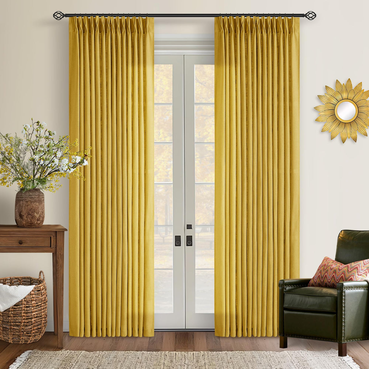 TWODRAPES Natural Pinch Pleated Linen Semi Sheer 84 Inch Curtains 2 Panels