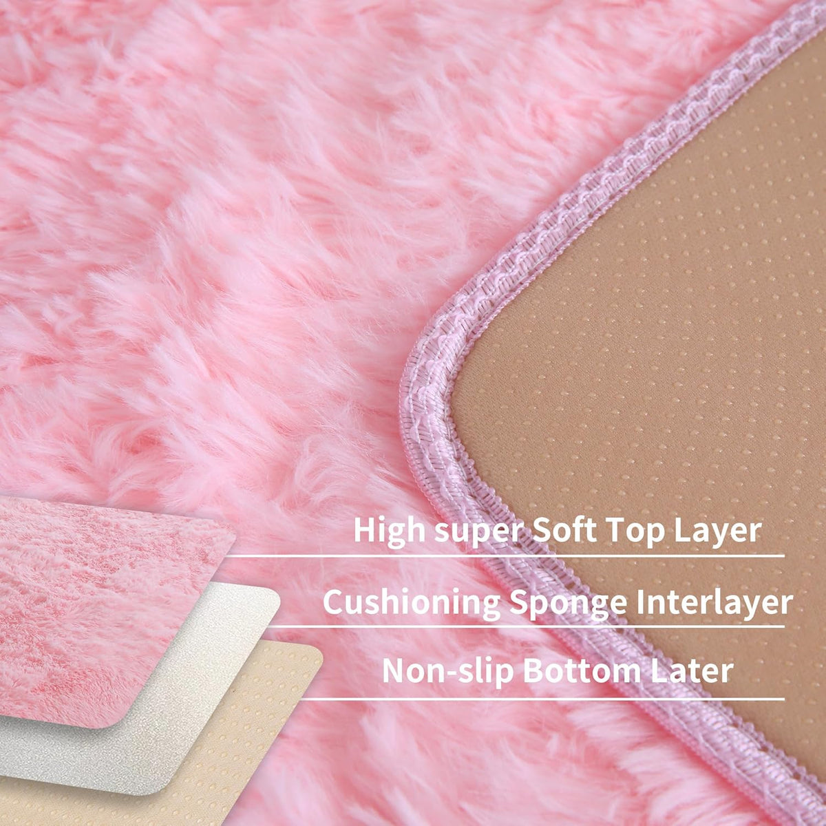Pink Fluffy 4x6 Area Rugs for Bedroom Girls, Plush Washable Carpet