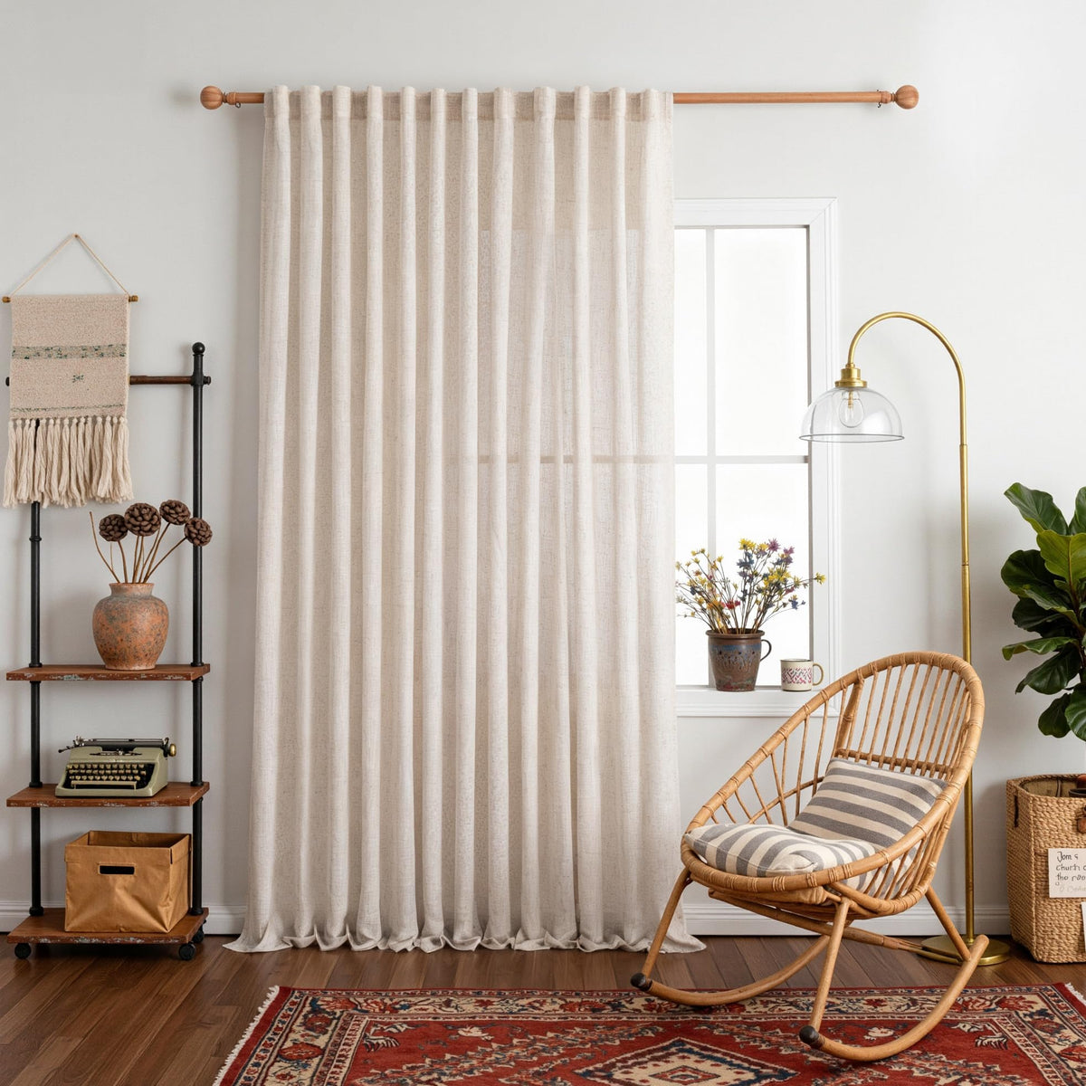 MYSKY HOME Linen Curtains for Living Room, Natural Semi Sheer Curtains & Drapes 84 inches Length 2 Panels Set Farmhouse Country Boho Style Back Tab Draperies for Sliding Glass Door, 50" Wide, Linen
