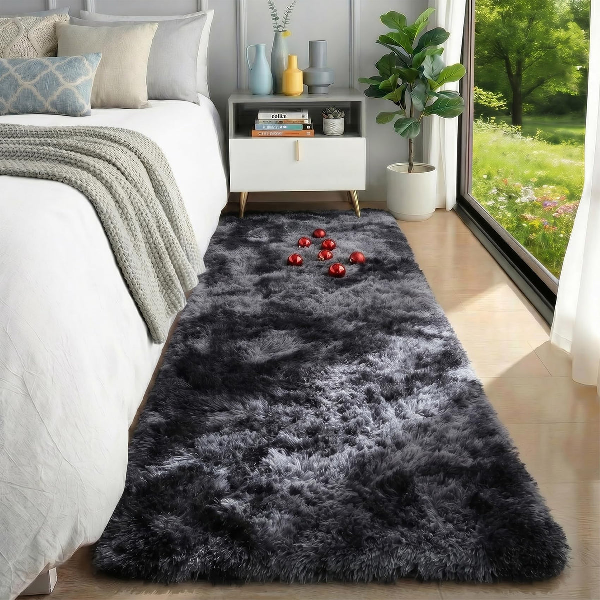 Fluffy Grey Rug for Bedroom 4x6, Modern Area Rugs for Kids Room Living Room