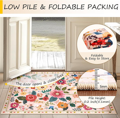 RELEANY Floral Washable 5x7 Area Rugs Pink