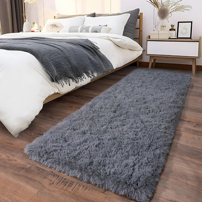 Ultra Soft Runner Rugs for Bedroom Hallways with Upgraded Non-Slip Rubber Backing & Thick Memory Sponge, 2x6 Feet Fluffy Shag Throw Area Rug for Bedside Dorm Dark Grey