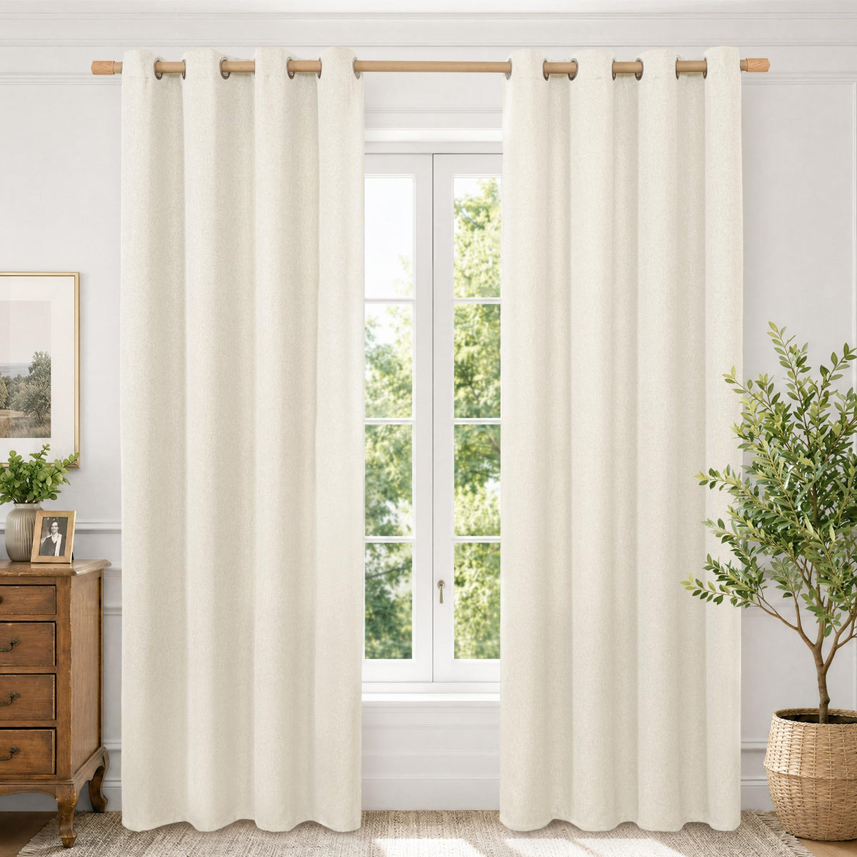 BGment Oatmeal Linen Curtains 84 Inch Length 2 Panels Set for Living Room