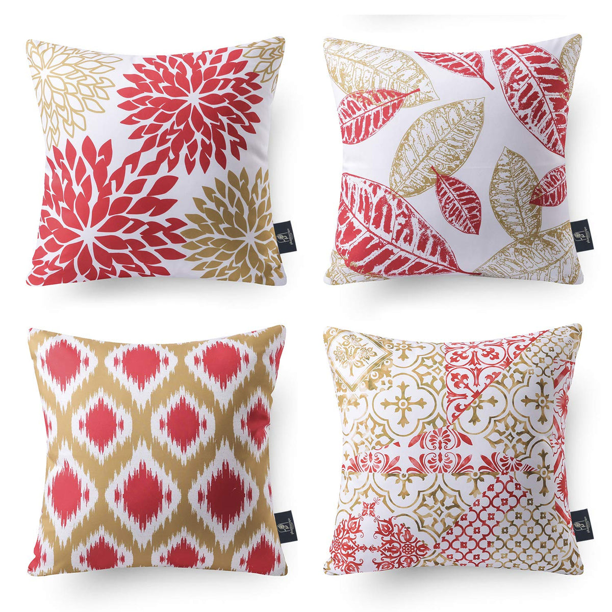 Phantoscope Set of 4 New Living Series Fall Leaf Geometric Coffee Throw Decorative Pillow Cover Cushion Cover 18 x 18 inches 45 x 45 cm