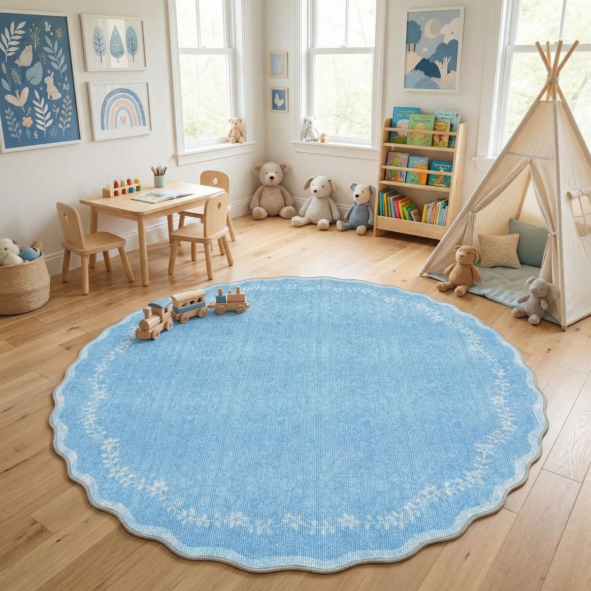 GarveeHome 5x7 Scalloped Area Rug Jute Washable Bedroom Living Room Rug