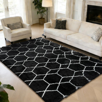 8x10 Fluffy Area Rugs for Living Room,Black Large Shag Area Rug for Bedroom