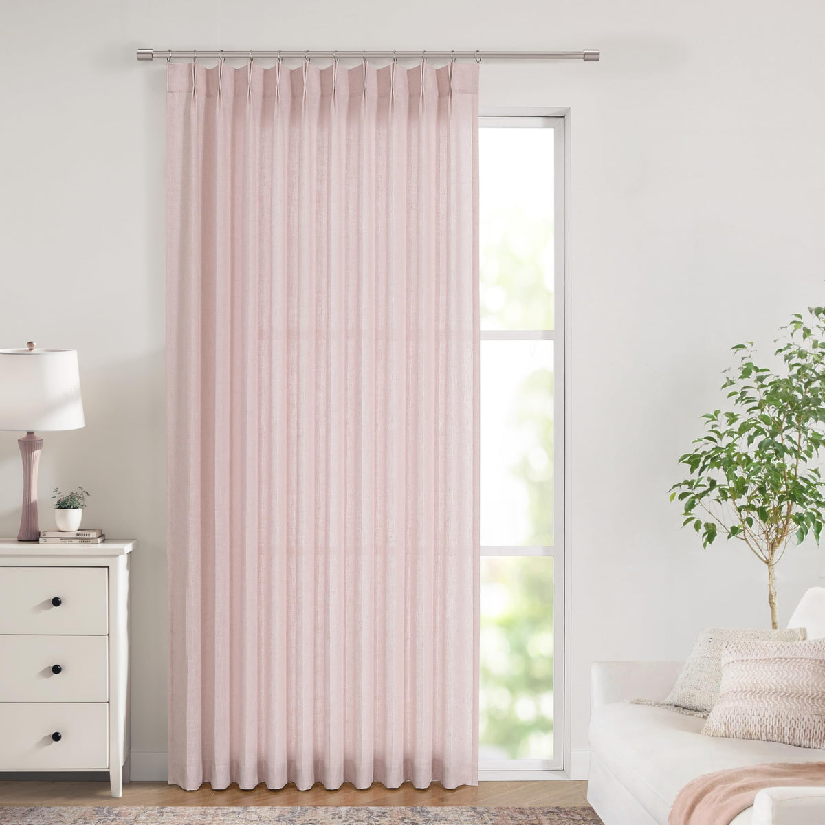 Vision Home Natural Linen Pinch Pleated Semi Sheer Curtains 42Wx90Lx2