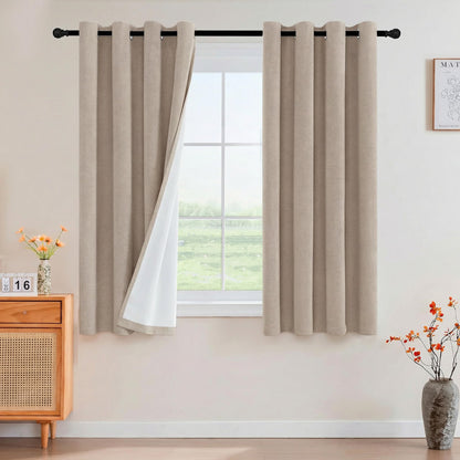 PrinceDeco Natural Linen Curtains 100% Blackout Linen Curtains for Bedroom Full Blackout Curtains 84 Inches Long Living Room Thermal Insulated Light Blocking Curtain Drapes White Backing, 2 Panels