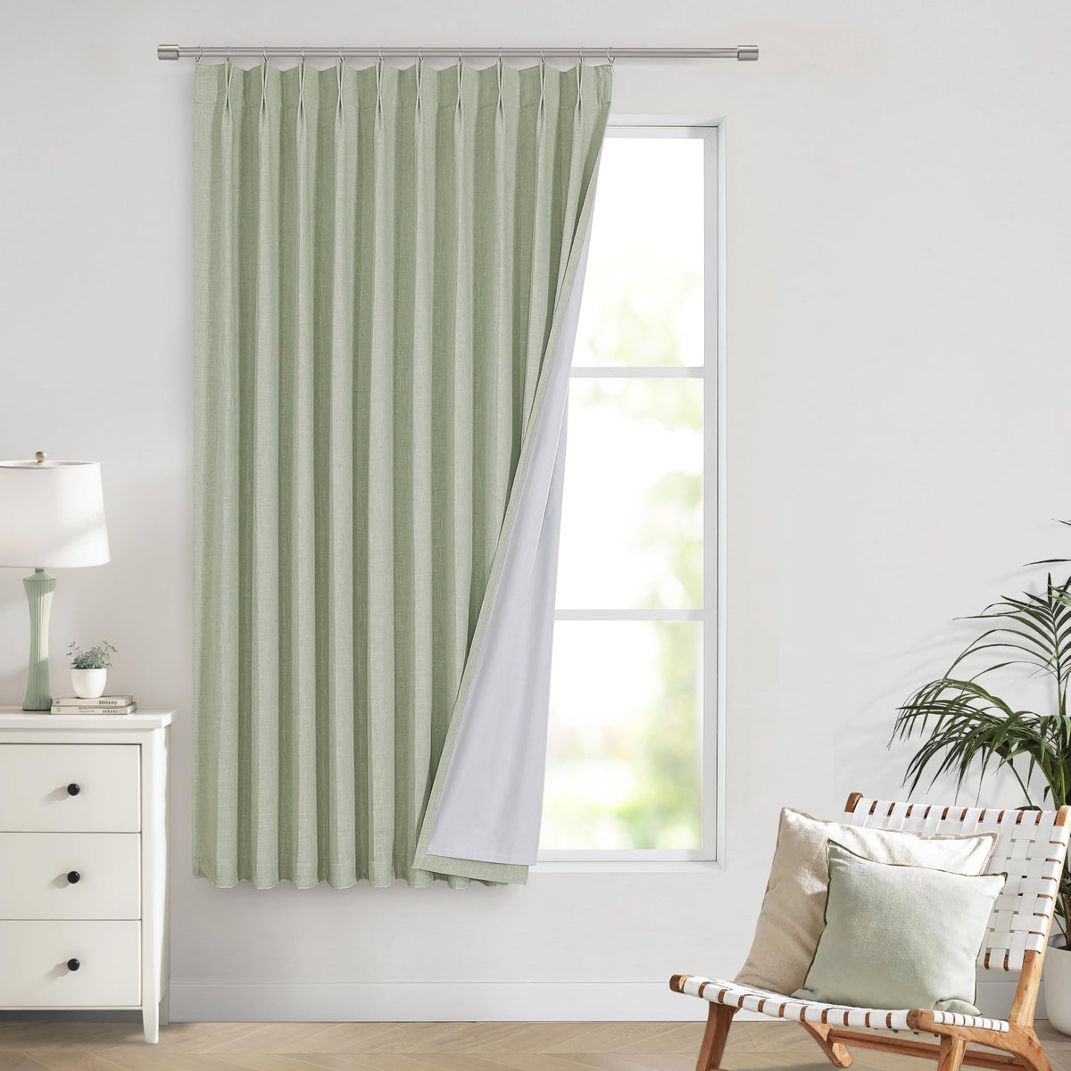 Vision Home Sand Pinch Pleated Full Blackout Curtains Linen Blended Room Darkening Window Curtains 95 inch for Living Room Bedroom Thermal Insulated Pinch Pleat Drapes with Hooks 2 Panel 40" Wx95 L